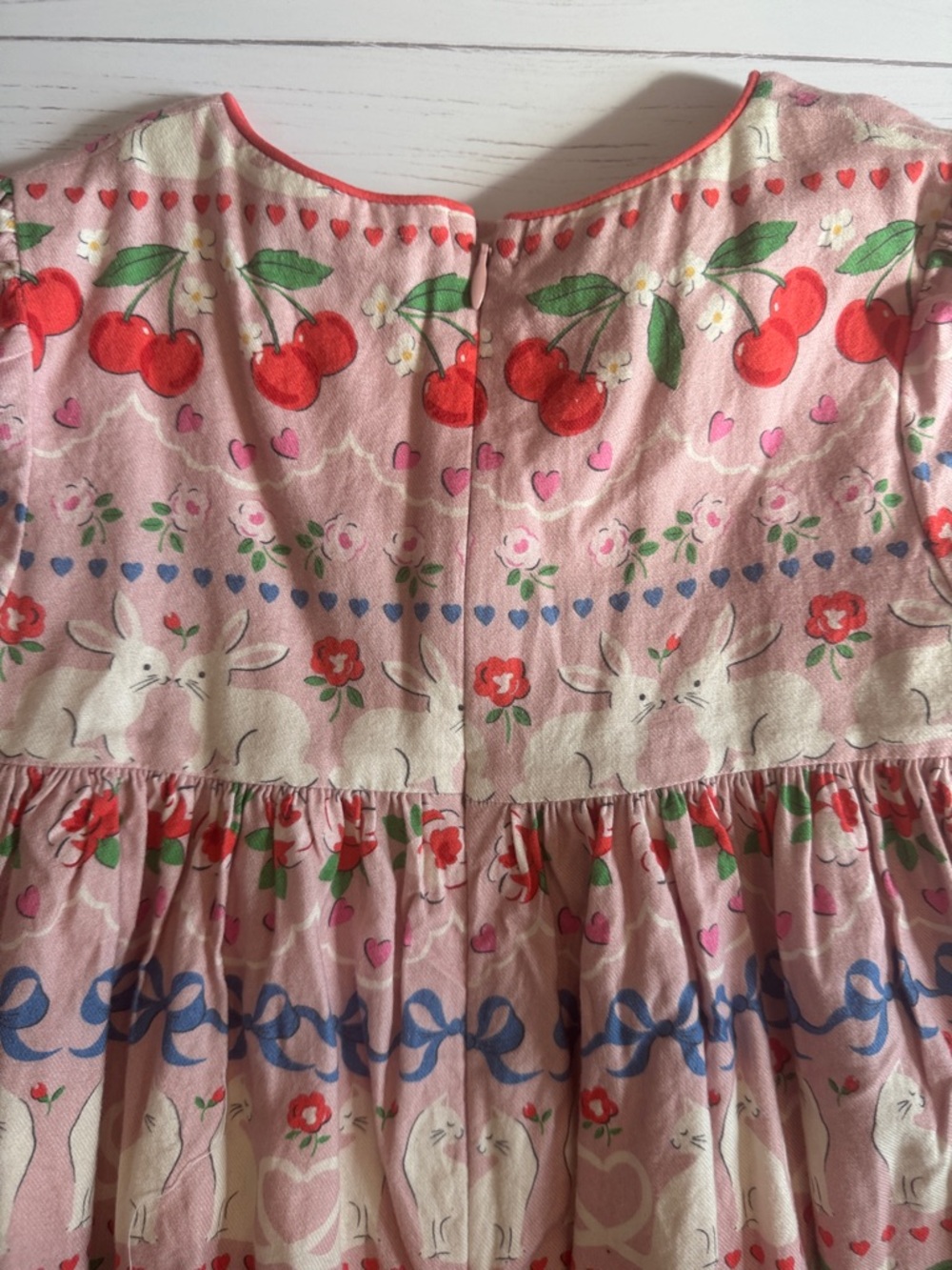 Mini Boden Girls Pink Cherry Print Long Sleeve Dress - Picture 7 of 7